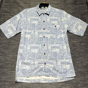 Columbia Hawaiian Shirt Men's M Blue Floral Short Sleeve Button Up Silk GRT